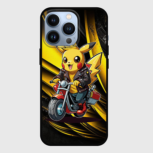 Чехол iPhone 13 Pro Пикачу на красном мотоцикле / 3D-Черный – фото 1