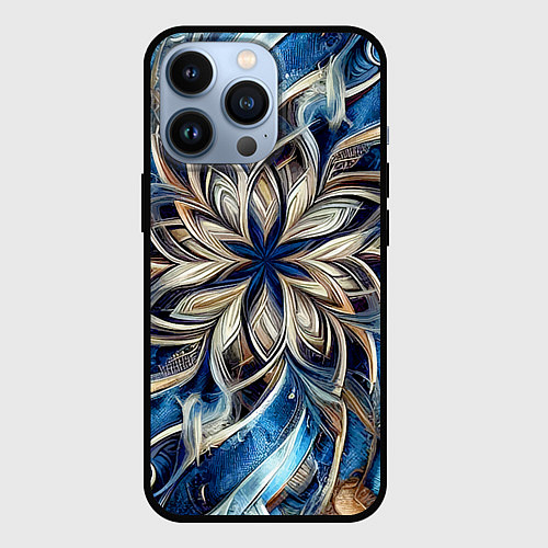 Чехол iPhone 13 Pro Джинса и цветочный орнамент - нейросеть / 3D-Черный – фото 1