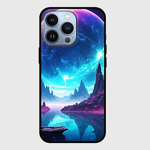 Чехол iPhone 13 Pro Космический пейзаж - планеты / 3D-Черный – фото 1