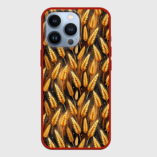 Чехол iPhone 13 Pro Золотой колос / 3D-Красный – фото 1