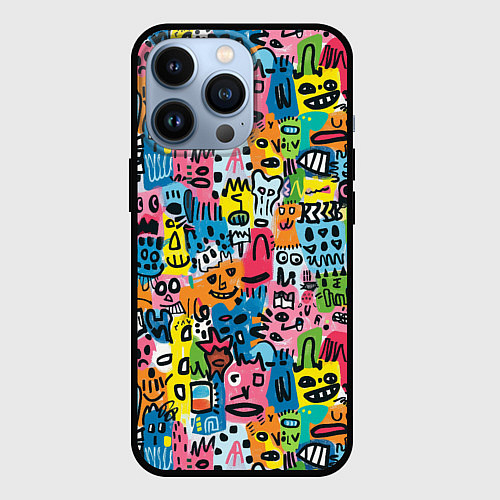 Чехол iPhone 13 Pro Весёлые лица абстрактные / 3D-Черный – фото 1