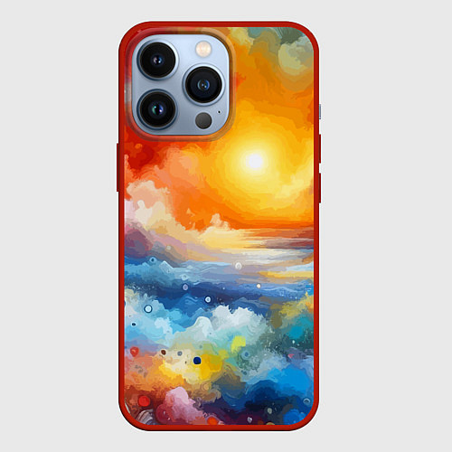 Чехол iPhone 13 Pro Закат солнца - разноцветные облака / 3D-Красный – фото 1