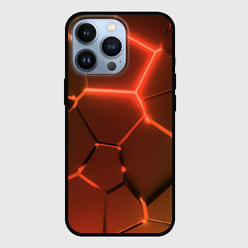 Чехол iPhone 13 Pro Оранжевые неоновые плиты в разломе / 3D-Черный – фото 1