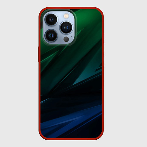 Чехол iPhone 13 Pro Зелено-синие абстрактные объемные полосы / 3D-Красный – фото 1