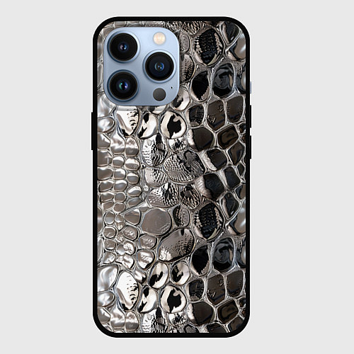 Чехол iPhone 13 Pro Серебряная кожа змеи / 3D-Черный – фото 1