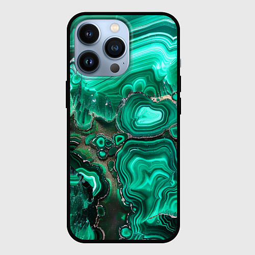 Чехол iPhone 13 Pro Малахит - зеленая текстура минерала / 3D-Черный – фото 1