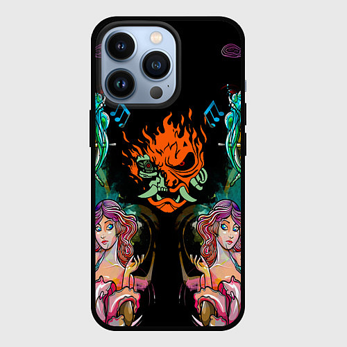 Чехол iPhone 13 Pro Cyberpunk tatoo game steel japan / 3D-Черный – фото 1