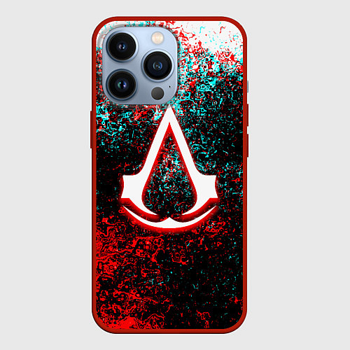 Чехол iPhone 13 Pro Assassins Creed logo glitch / 3D-Красный – фото 1