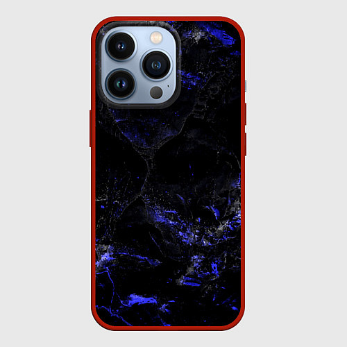 Чехол iPhone 13 Pro Потертая синяя текстура / 3D-Красный – фото 1