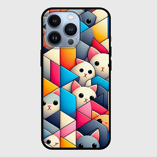 Чехол iPhone 13 Pro Geometric pattern with kittens - ai art / 3D-Черный – фото 1