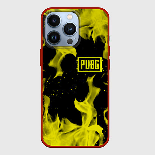 Чехол iPhone 13 Pro PUBG жёлтый огонь / 3D-Красный – фото 1