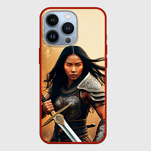 Чехол iPhone 13 Pro Девушка самурай / 3D-Красный – фото 1