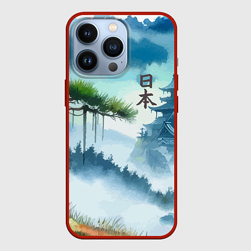 Чехол iPhone 13 Pro Японский пейзаж - акварель живопись / 3D-Красный – фото 1