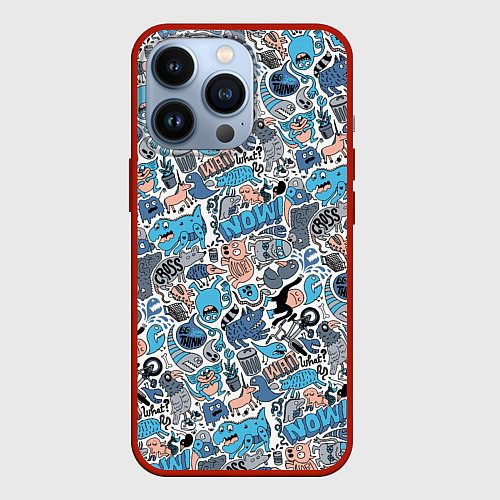 Чехол iPhone 13 Pro Дудл животные и монстры / 3D-Красный – фото 1