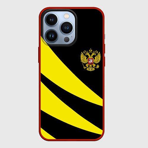 Чехол iPhone 13 Pro Россия текстура жёлтый / 3D-Красный – фото 1