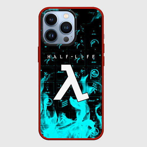 Чехол iPhone 13 Pro Half life fire x portal game / 3D-Красный – фото 1