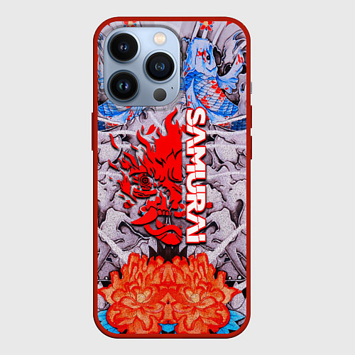 Чехол iPhone 13 Pro Cyberpunk 2077 samurai tatoo / 3D-Красный – фото 1