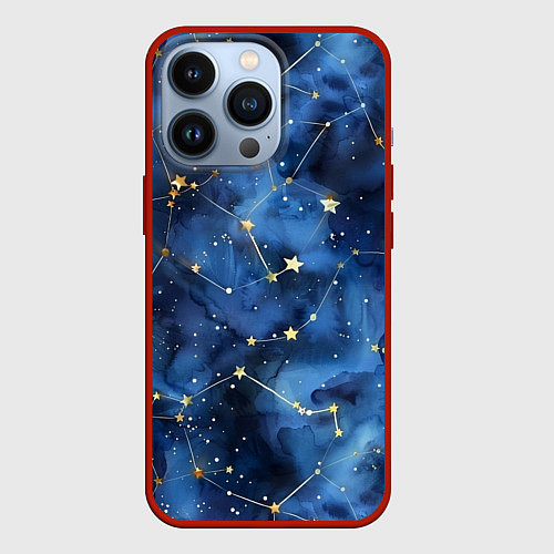 Чехол iPhone 13 Pro Узор созвездий живопись / 3D-Красный – фото 1