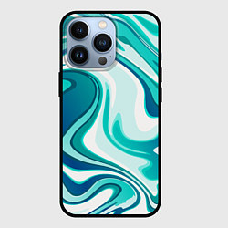 Чехол iPhone 13 Pro Кислотно синий белый мраморный фон
