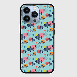 Чехол iPhone 13 Pro Рыбы с геометрическим узором и кругами