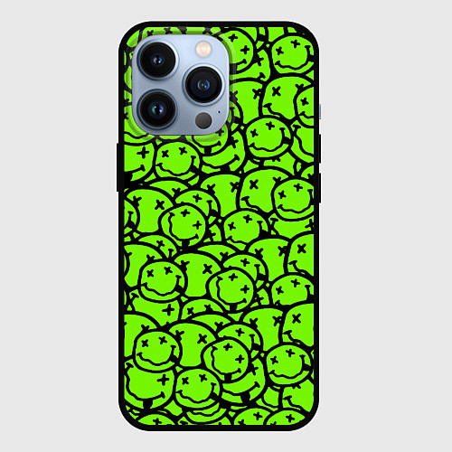 Чехол iPhone 13 Pro Nirvana green logo smile / 3D-Черный – фото 1