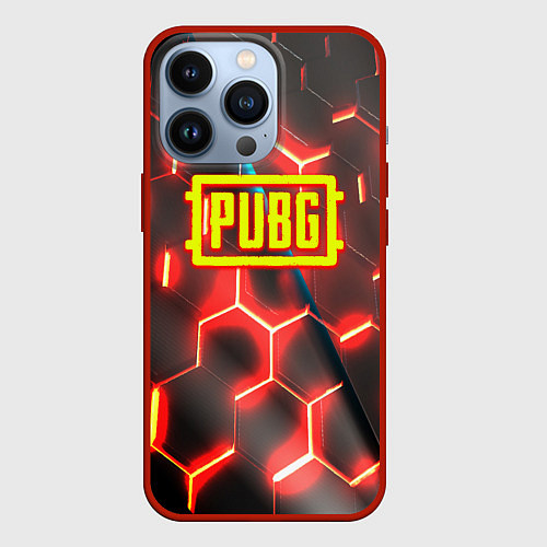 Чехол iPhone 13 Pro PUBG соты броня / 3D-Красный – фото 1