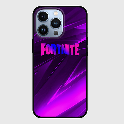 Чехол iPhone 13 Pro Fortnite neon stripes angles logo / 3D-Черный – фото 1