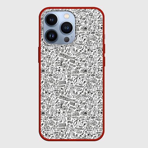 Чехол iPhone 13 Pro Дудл граффити рэперское - паттерн / 3D-Красный – фото 1