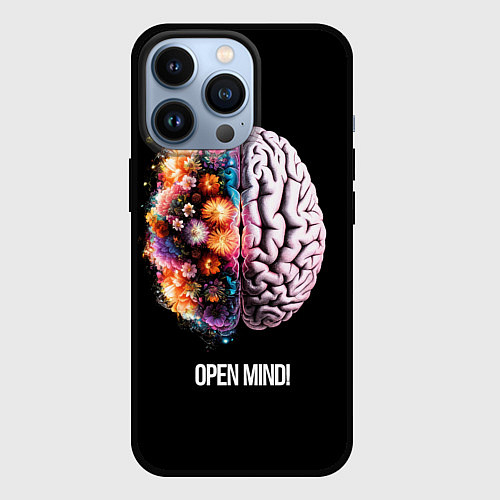 Чехол iPhone 13 Pro Открой разум: мозг с цветами - Open mind / 3D-Черный – фото 1