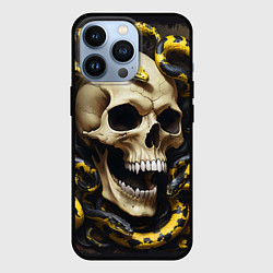 Чехол для iPhone 13 Pro Череп и жёлто-чёрные змеи, цвет: 3D-черный
