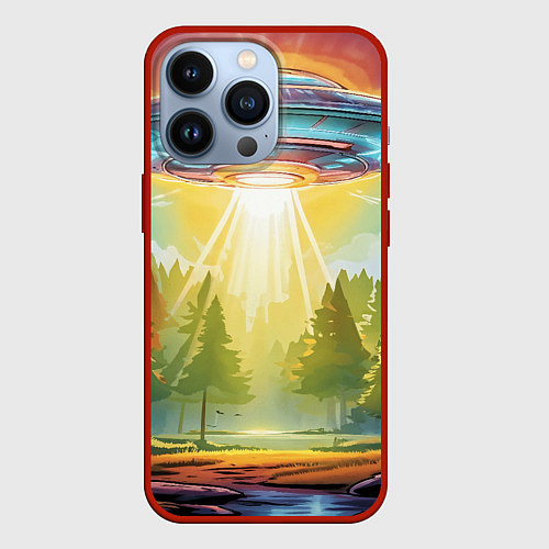 Чехол iPhone 13 Pro UFO In The Forest / 3D-Красный – фото 1