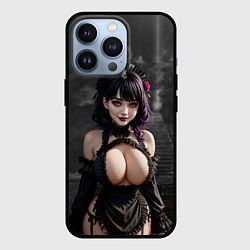 Чехол iPhone 13 Pro Готическая девушка в черном белье с большой грудью