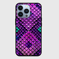 Чехол iPhone 13 Pro Фиолетовая текстурная кожа змеи