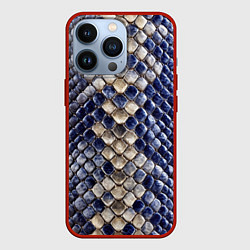 Чехол iPhone 13 Pro Синяя и серая кожа змеи