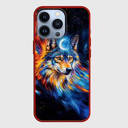 Чехол для iPhone 13 Pro Волк и луна - импрессионизм, цвет: 3D-красный