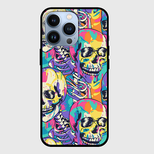 Чехол iPhone 13 Pro Граффити череп разноцветный / 3D-Черный – фото 1