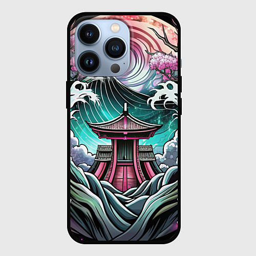 Чехол iPhone 13 Pro Японский пейзаж природа / 3D-Черный – фото 1