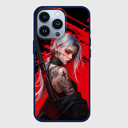 Чехол для iPhone 13 Pro Татуированная девушка аниме с катаной, цвет: 3D-тёмно-синий