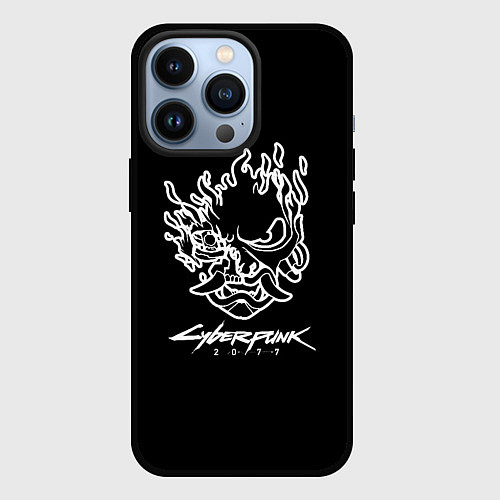 Чехол iPhone 13 Pro Cyberpunk 2077 white / 3D-Черный – фото 1