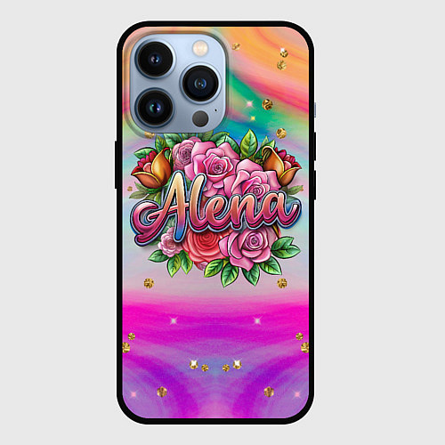 Чехол iPhone 13 Pro Алена и розовые розы / 3D-Черный – фото 1