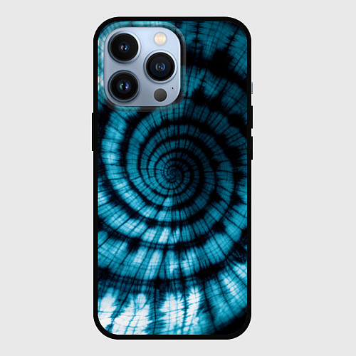 Чехол iPhone 13 Pro Сине-зеленый тай-дай - спираль / 3D-Черный – фото 1