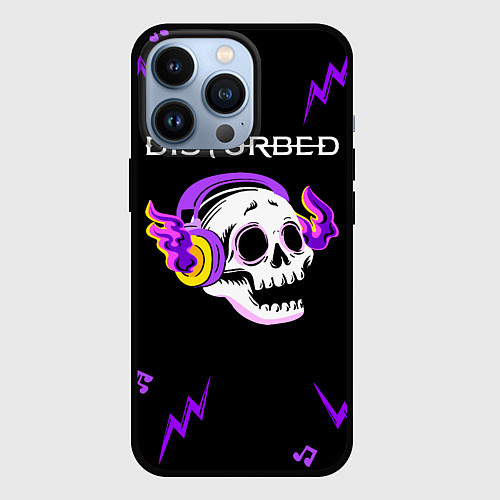 Чехол iPhone 13 Pro Disturbed неоновый череп / 3D-Черный – фото 1