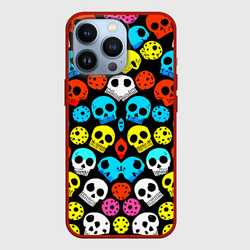 Чехол iPhone 13 Pro Прикольный цветной паттерн из черепков - нейроарт / 3D-Красный – фото 1