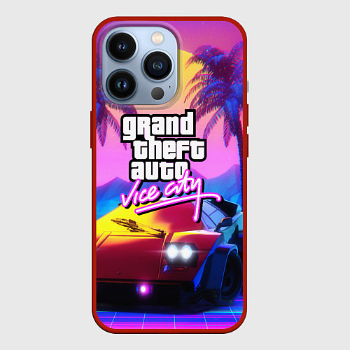 Чехол iPhone 13 Pro Vice city retro wave Lambo / 3D-Красный – фото 1