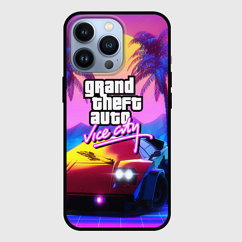 Чехол iPhone 13 Pro Vice city retro wave Lambo / 3D-Черный – фото 1