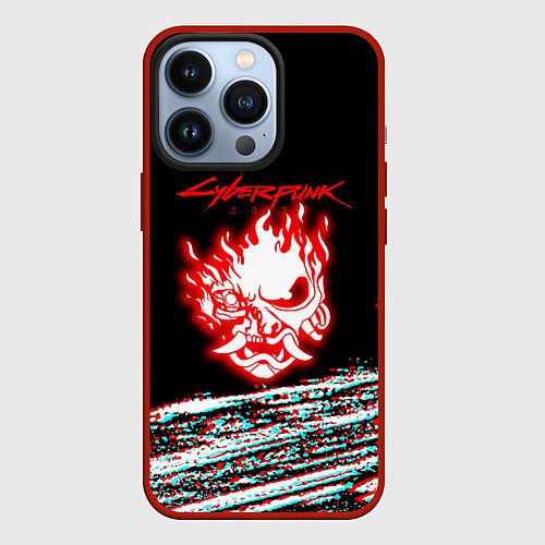 Чехол iPhone 13 Pro Киберпанк 2077 огненное лого / 3D-Красный – фото 1