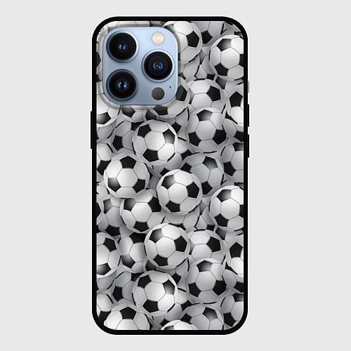 Чехол iPhone 13 Pro Футбольные мячи паттерн / 3D-Черный – фото 1