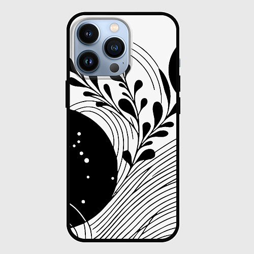 Чехол iPhone 13 Pro Растительная абстракция black and white / 3D-Черный – фото 1