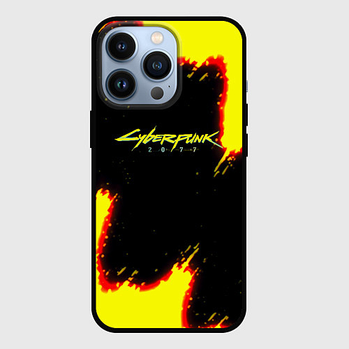 Чехол iPhone 13 Pro Cyberpunk 2077 огненный стиль / 3D-Черный – фото 1