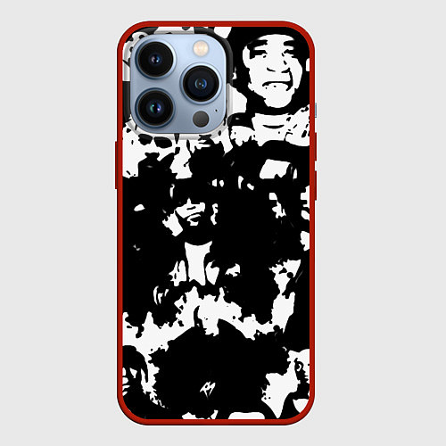 Чехол iPhone 13 Pro Все рэперы черно белый / 3D-Красный – фото 1